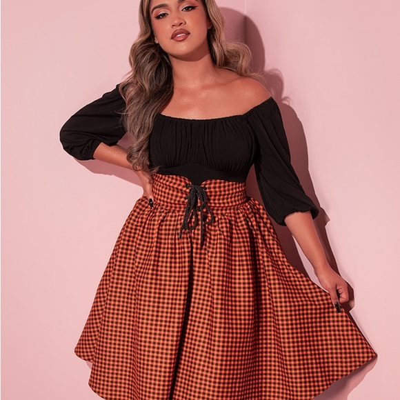 Vixen by Micheline Pitt- Corset Skirt in Orange Pumpkin Gingham - Picture 5 of 5
